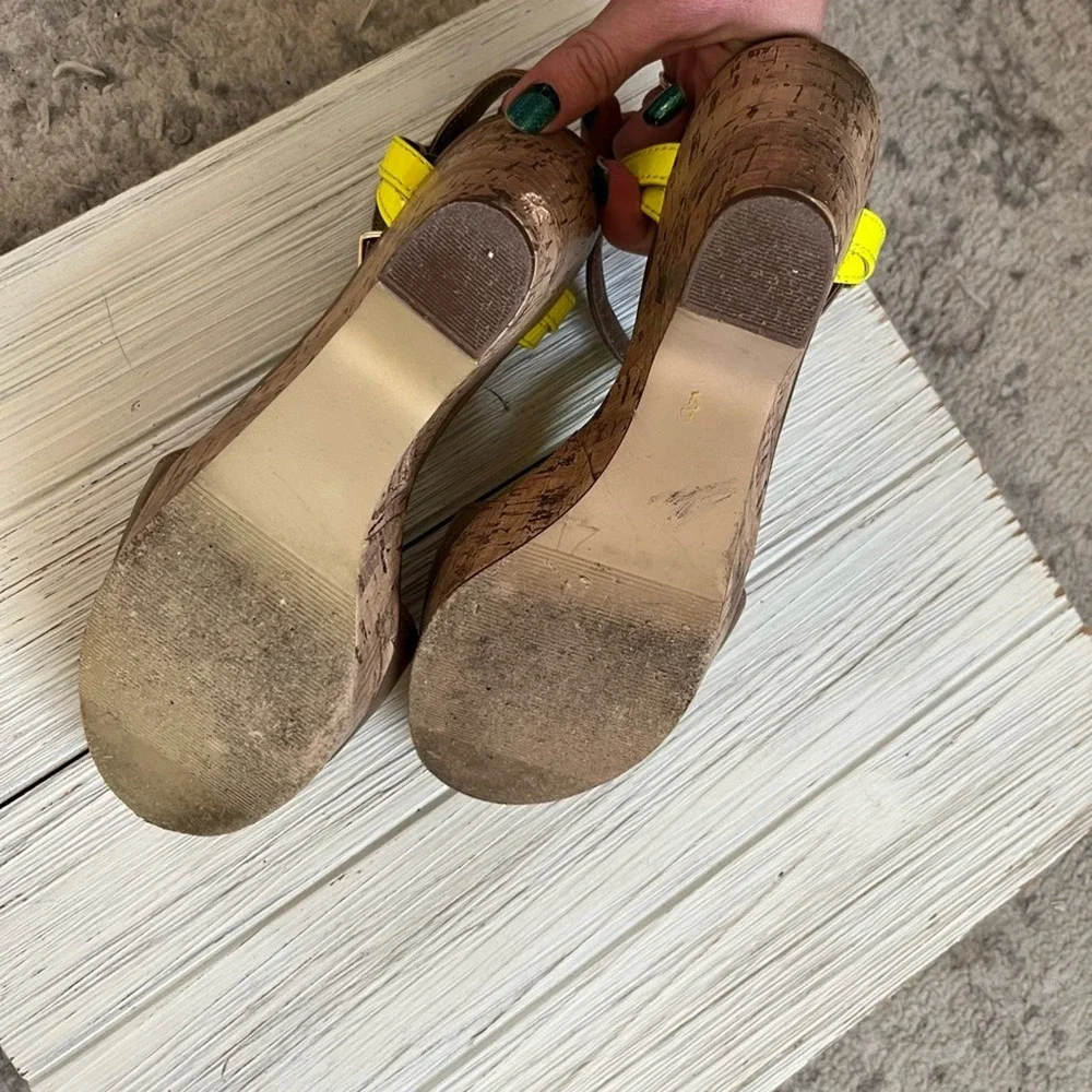 Sbicca California Neon Yellow Cork Wedge Heels 6
